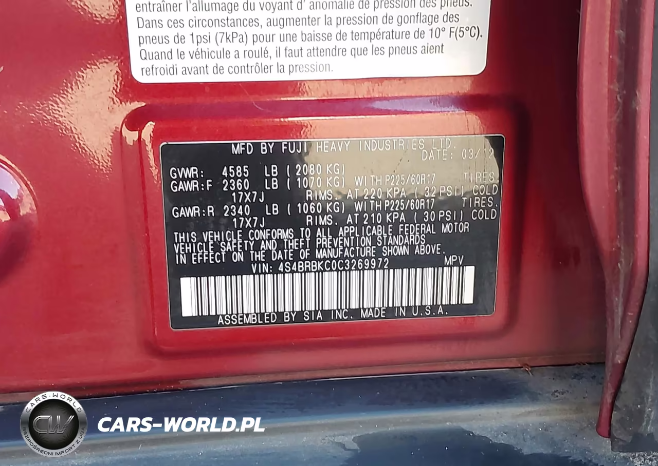 2012 Subaru Outback 2.5I Limited VIN:4S4BRBKC0C3269972 - 9