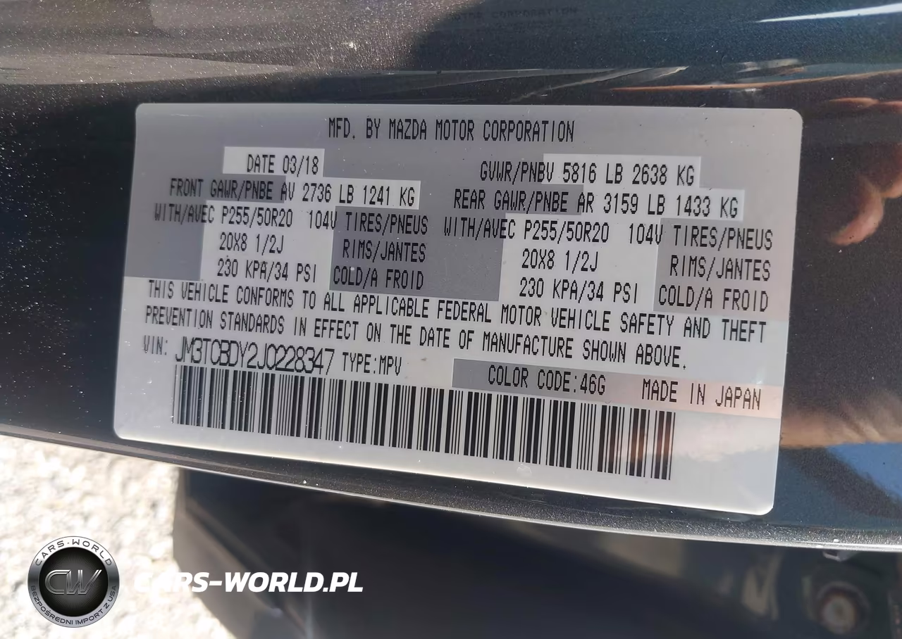 2018 Mazda Cx-9 Grand Touring VIN:JM3TCBDY2J0228347 - 9