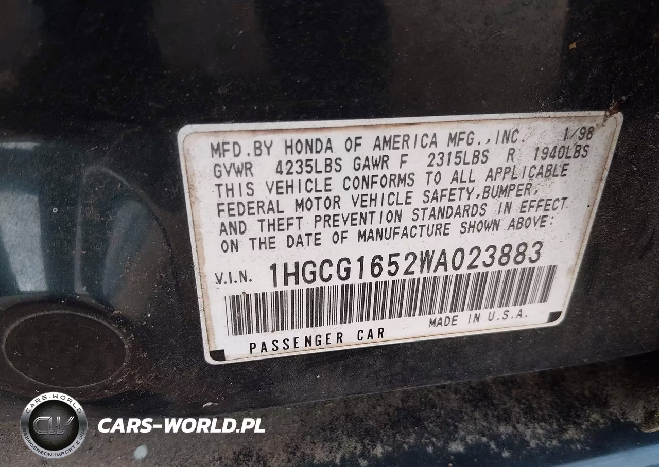1998 Honda Accord Ex V6 VIN:1HGCG1652WA023883 - 9