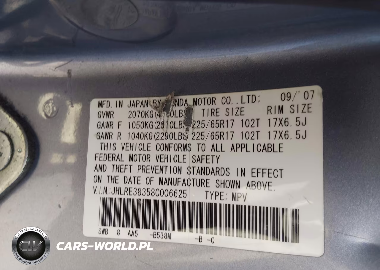 2008 Honda Cr-V Lx VIN:JHLRE38358C006625 - 9