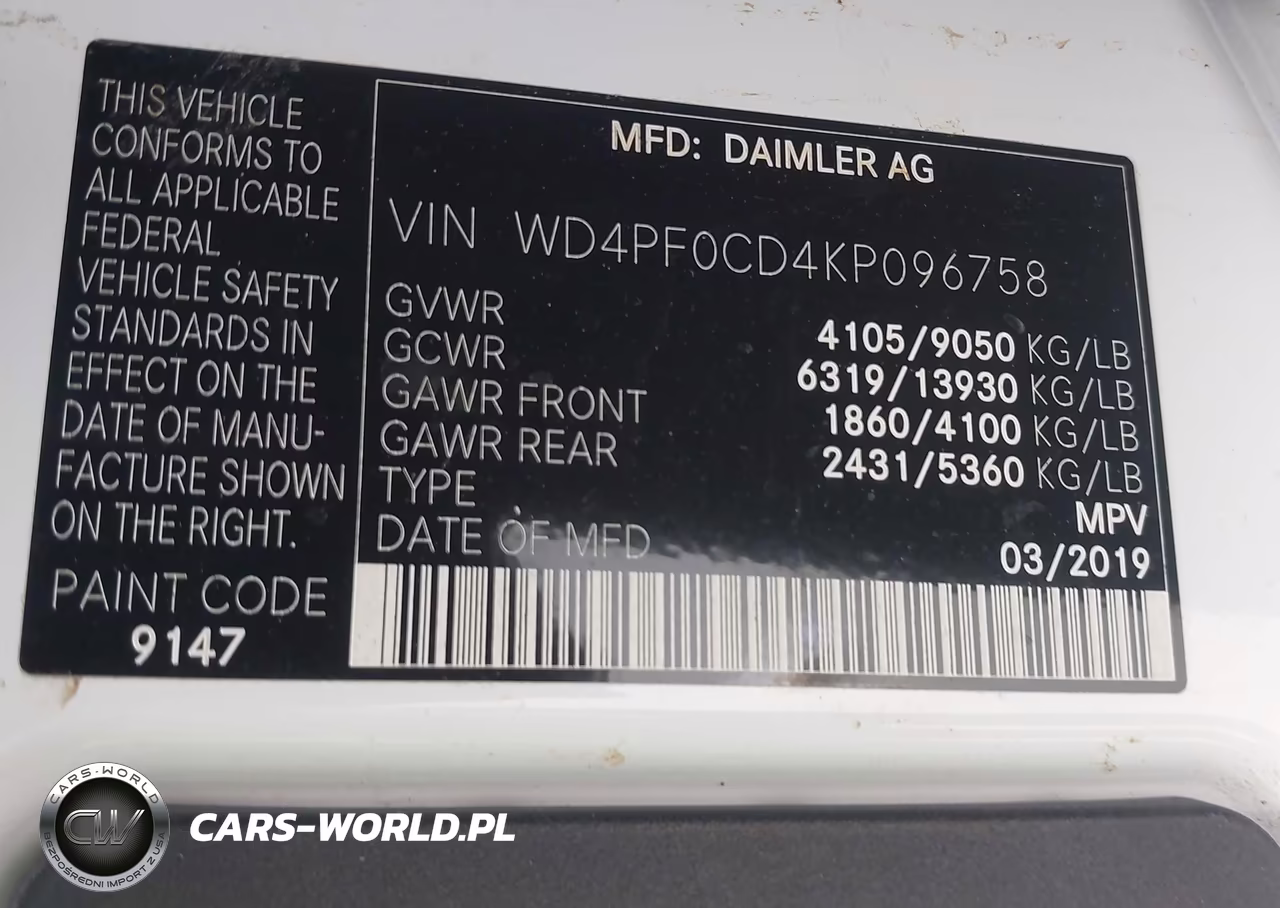 2019 Mercedes-Benz Sprinter 2500 Standard Roof V6 VIN:WD4PF0CD4KP096758 - 9