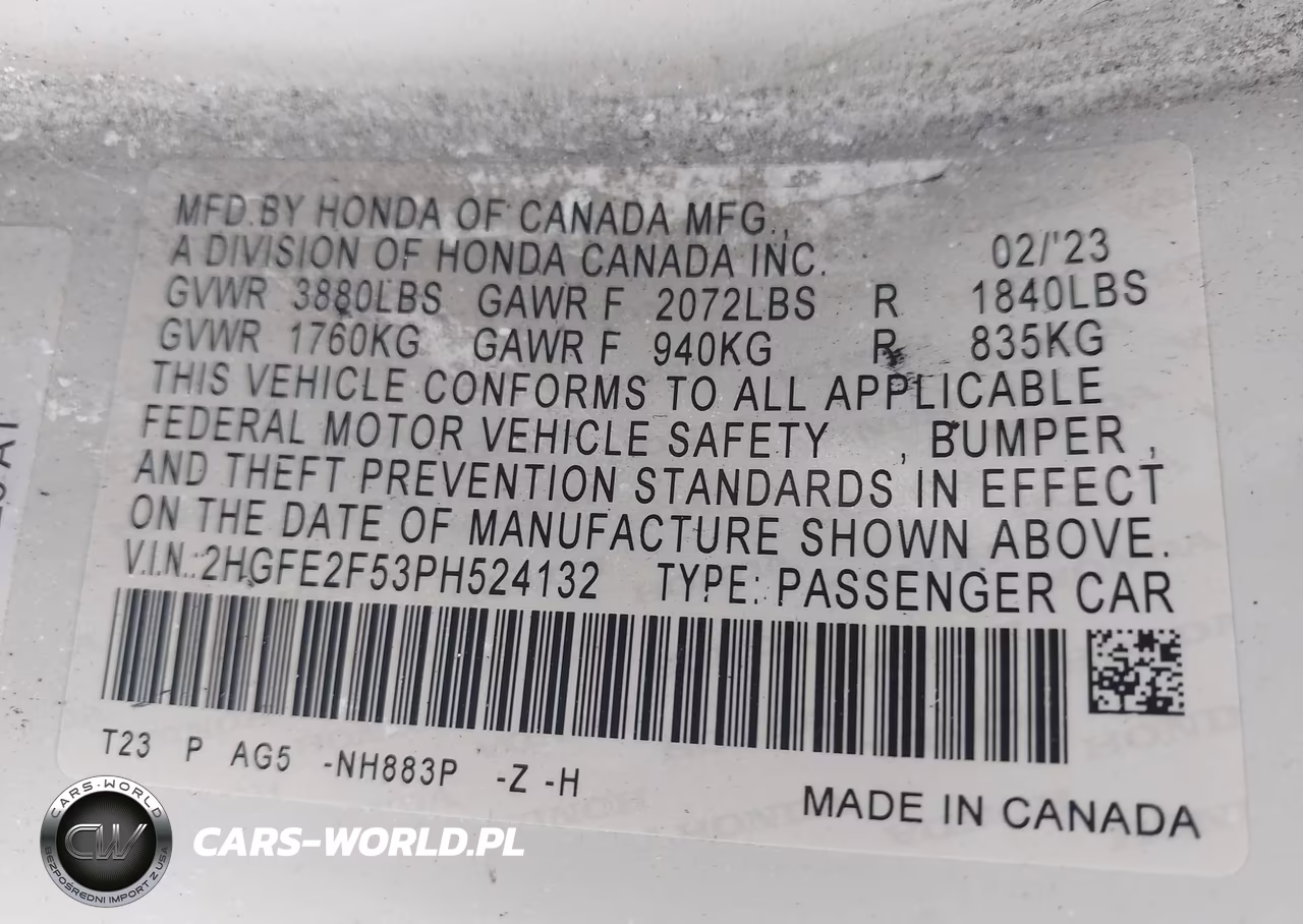 2023 Honda Civic Sport VIN:2HGFE2F53PH524132 - 9
