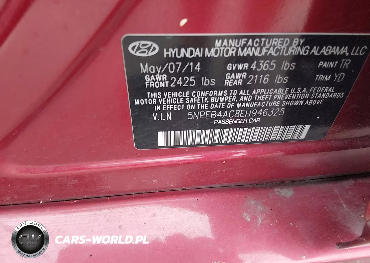 2014 Hyundai Sonata Gls VIN:5NPEB4AC8EH946325 - 9