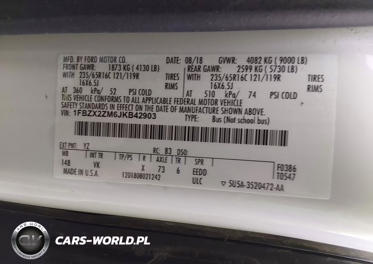 2018 Ford Transit-350 Xl VIN:1FBZX2ZM6JKB42903 - 9