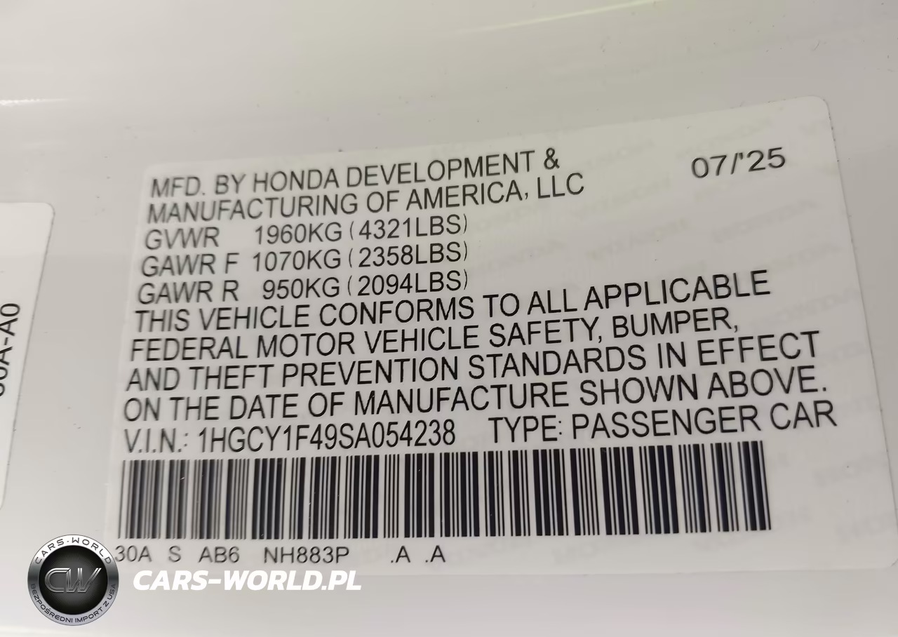 2025 Honda Accord Se VIN:1HGCY1F49SA054238 - 9