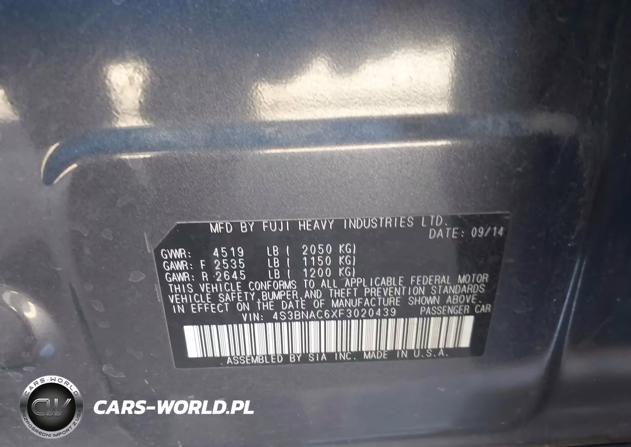 2015 Subaru Legacy 2.5I Premium VIN:4S3BNAC6XF3020439 - 9