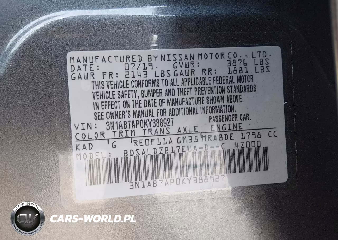 2019 Nissan Sentra Sv VIN:3N1AB7AP0KY388927 - 9