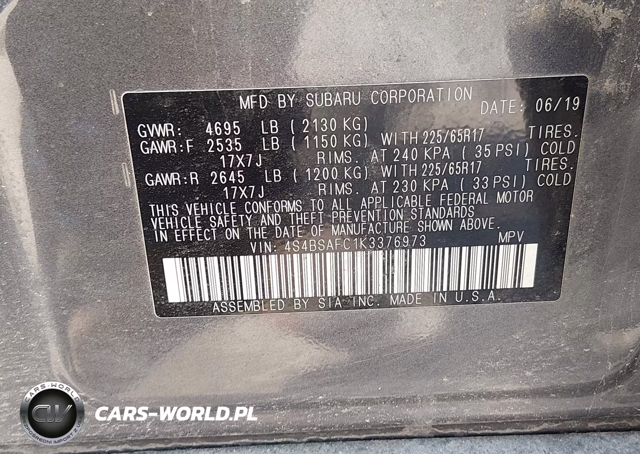 2019 Subaru Outback 2.5I Premium VIN:4S4BSAFC1K3376973 - 9