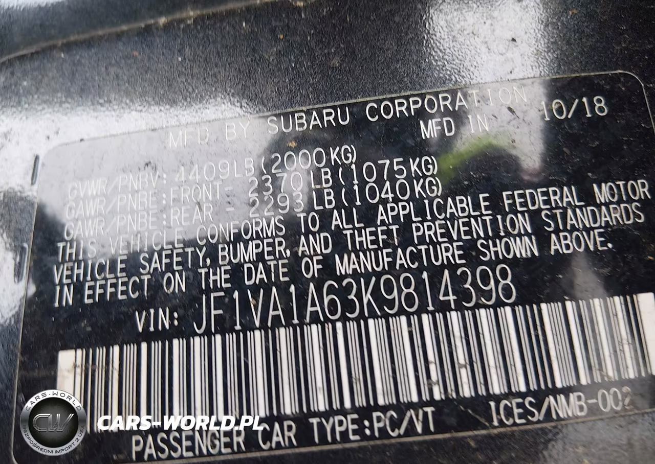 2019 Subaru Wrx VIN:JF1VA1A63K9814398 - 9