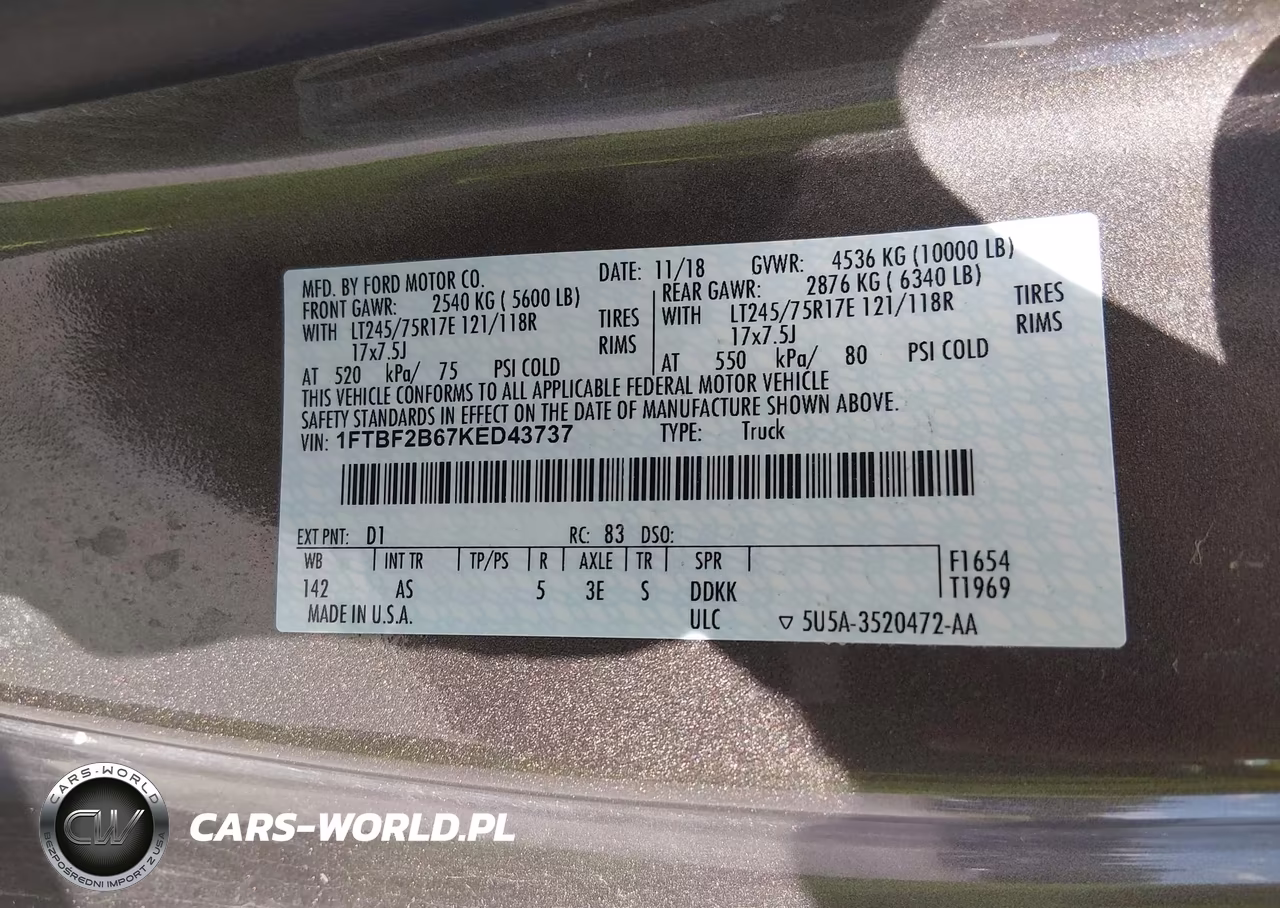 2019 Ford F-250 Xl VIN:1FTBF2B67KED43737 - 9