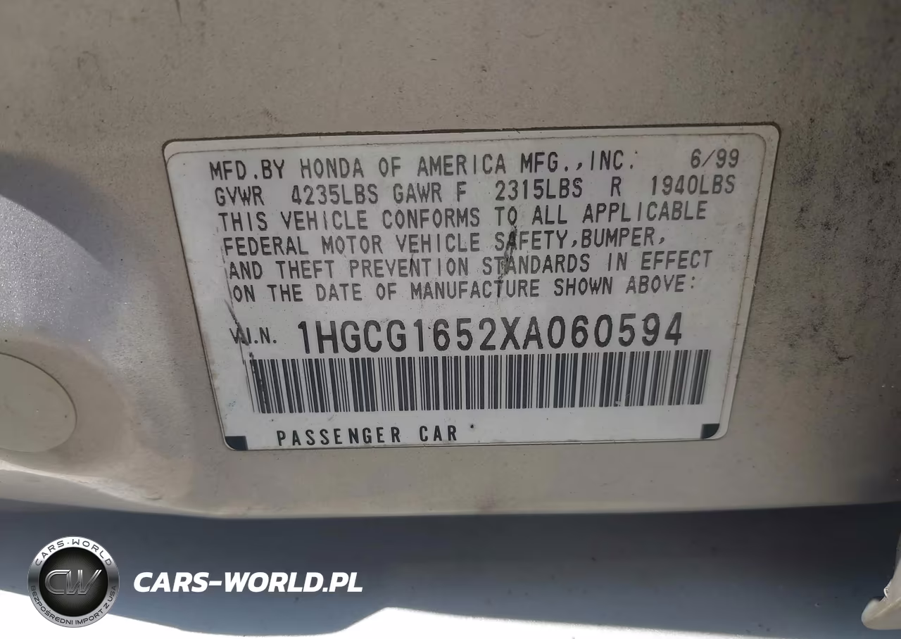 1999 Honda Accord Ex V6 VIN:1HGCG1652XA060594 - 9