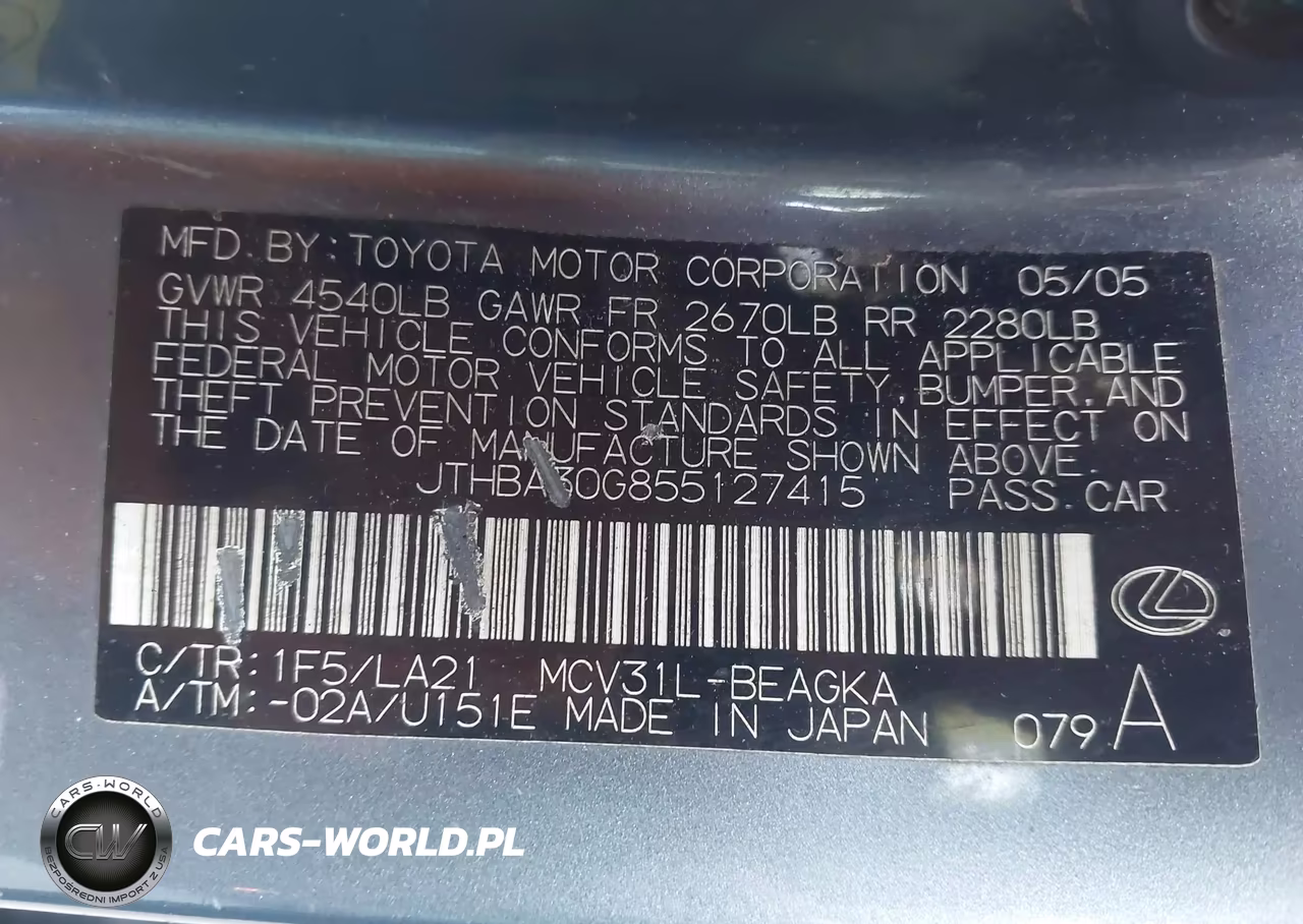 2005 Lexus Es 330 VIN:JTHBA30G855127415 - 12
