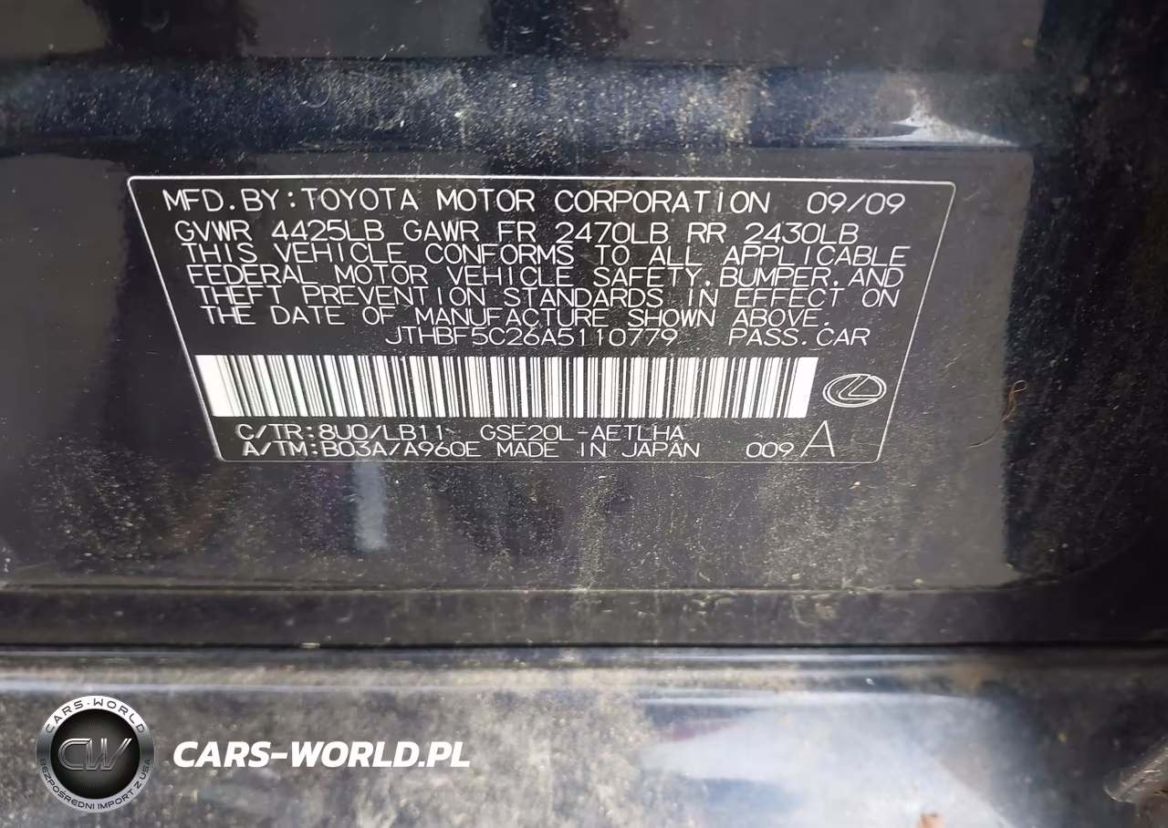 2010 Lexus Is 250 VIN:JTHBF5C26A5110779 - 9