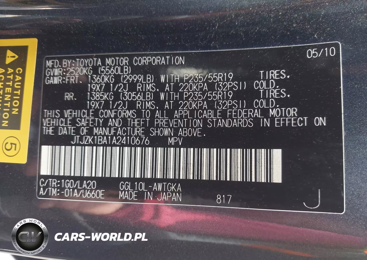 2010 Lexus Rx 350 VIN:JTJZK1BA1A2410676 - 9
