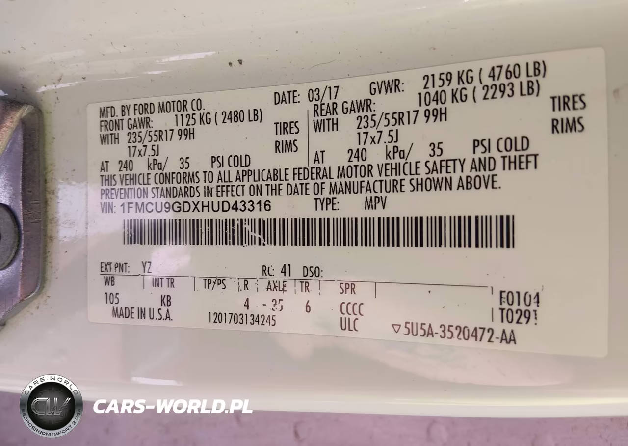 2017 Ford Escape Se VIN:1FMCU9GDXHUD43316 - 9