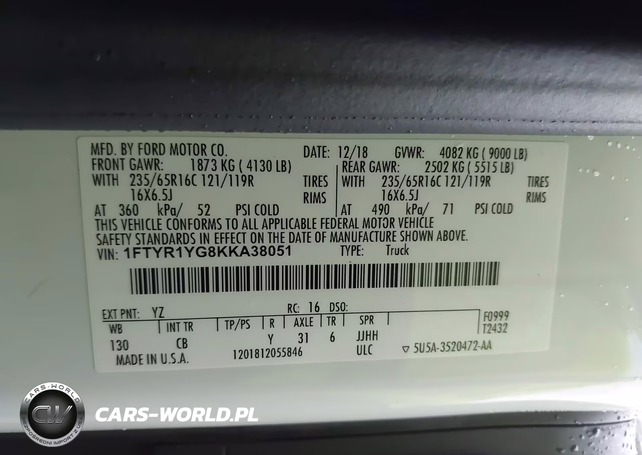 2019 Ford Transit-250 VIN:1FTYR1YG8KKA38051 - 9