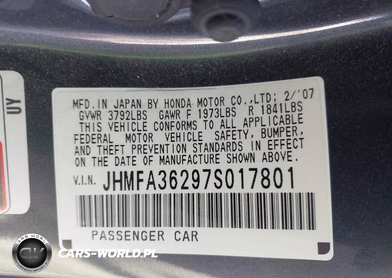 2007 Honda Civic Hybrid VIN:JHMFA36297S017801 - 9