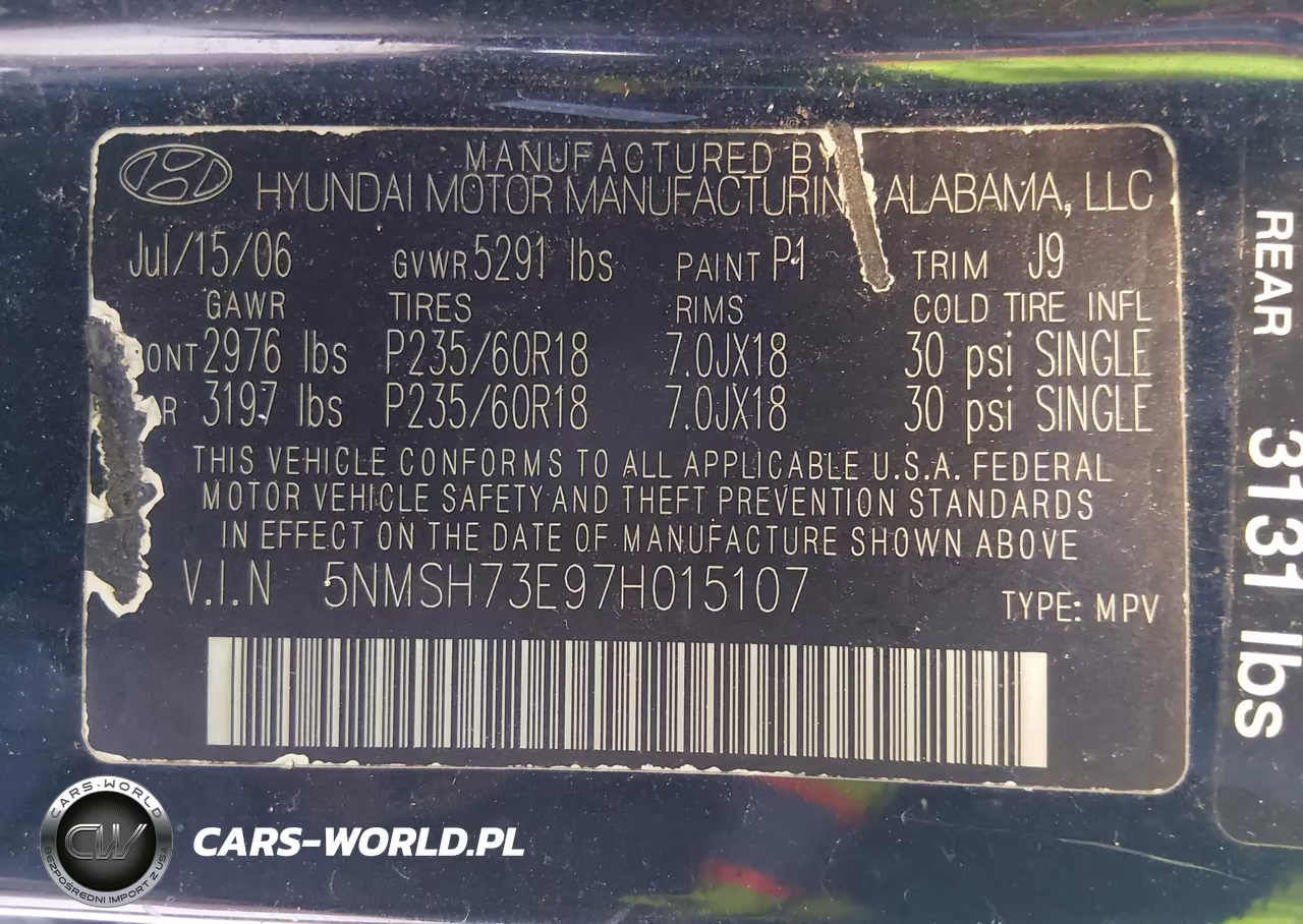 2007 Hyundai Santa Fe Limited-Se VIN:5NMSH73E97H015107 - 9