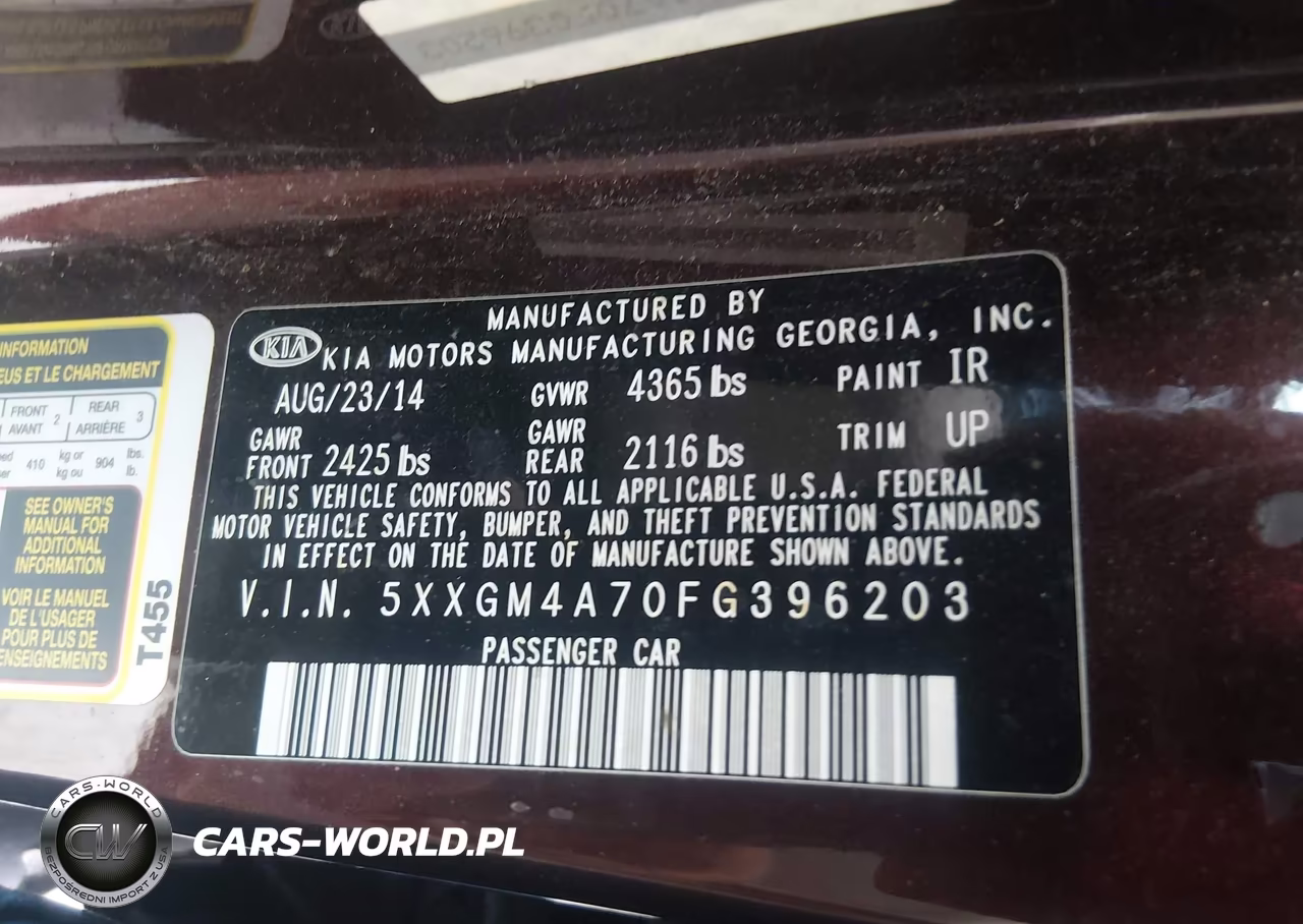 2015 Kia Optima Lx VIN:5XXGM4A70FG396203 - 9
