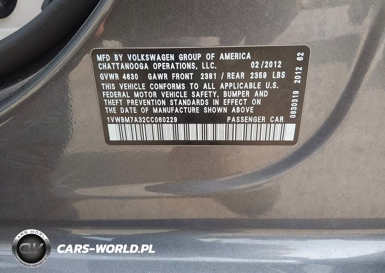 2012 Volkswagen Passat 3.6L V6 Se VIN:1VWBM7A32CC060229 - 9