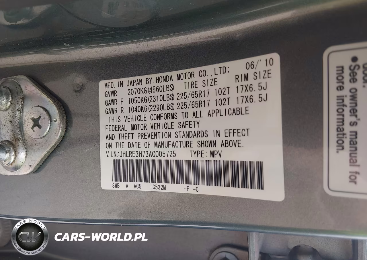 2010 Honda Cr-V Ex-L VIN:JHLRE3H73AC005725 - 9