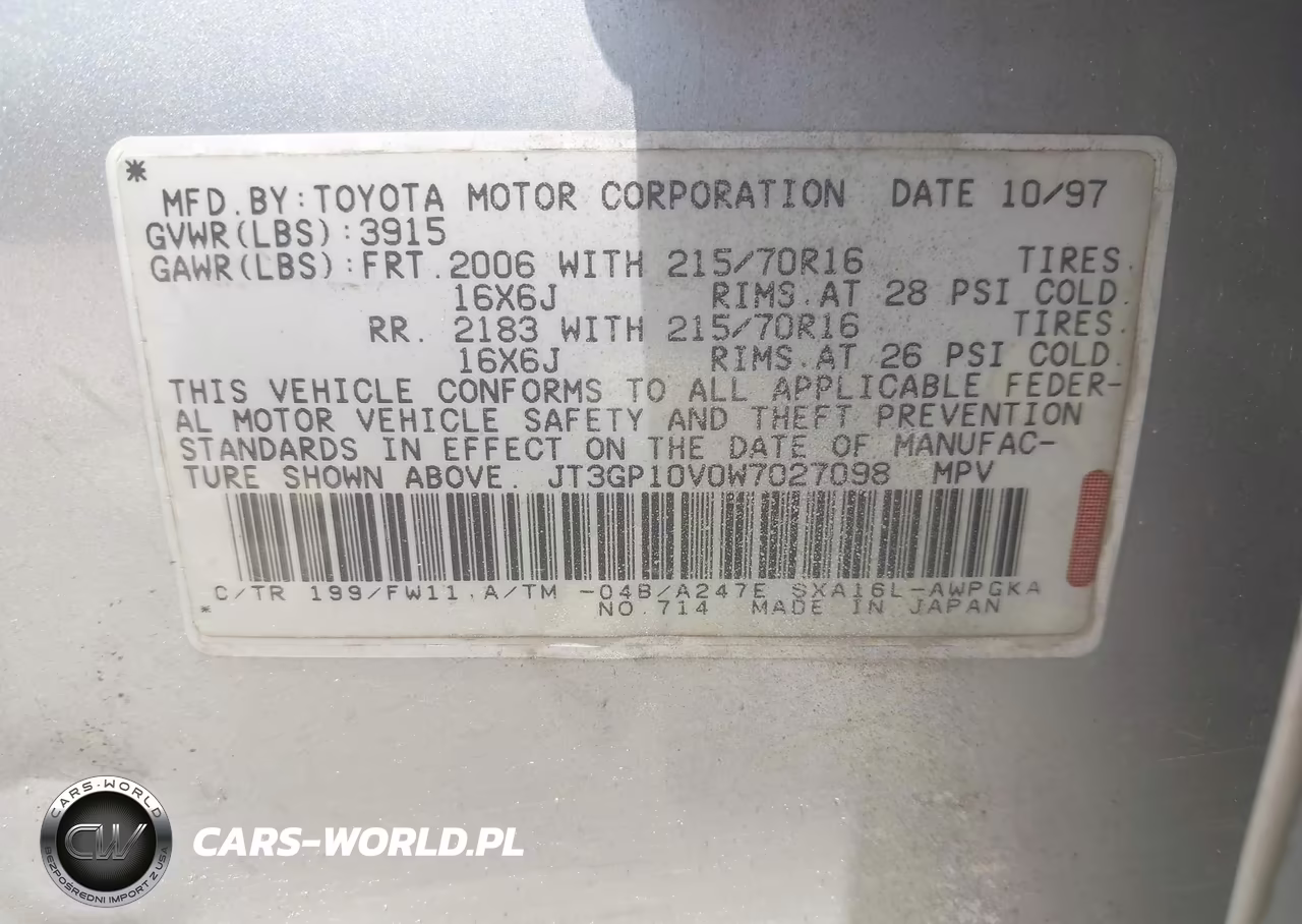1998 Toyota Rav4 VIN:JT3GP10V0W7027098 - 9
