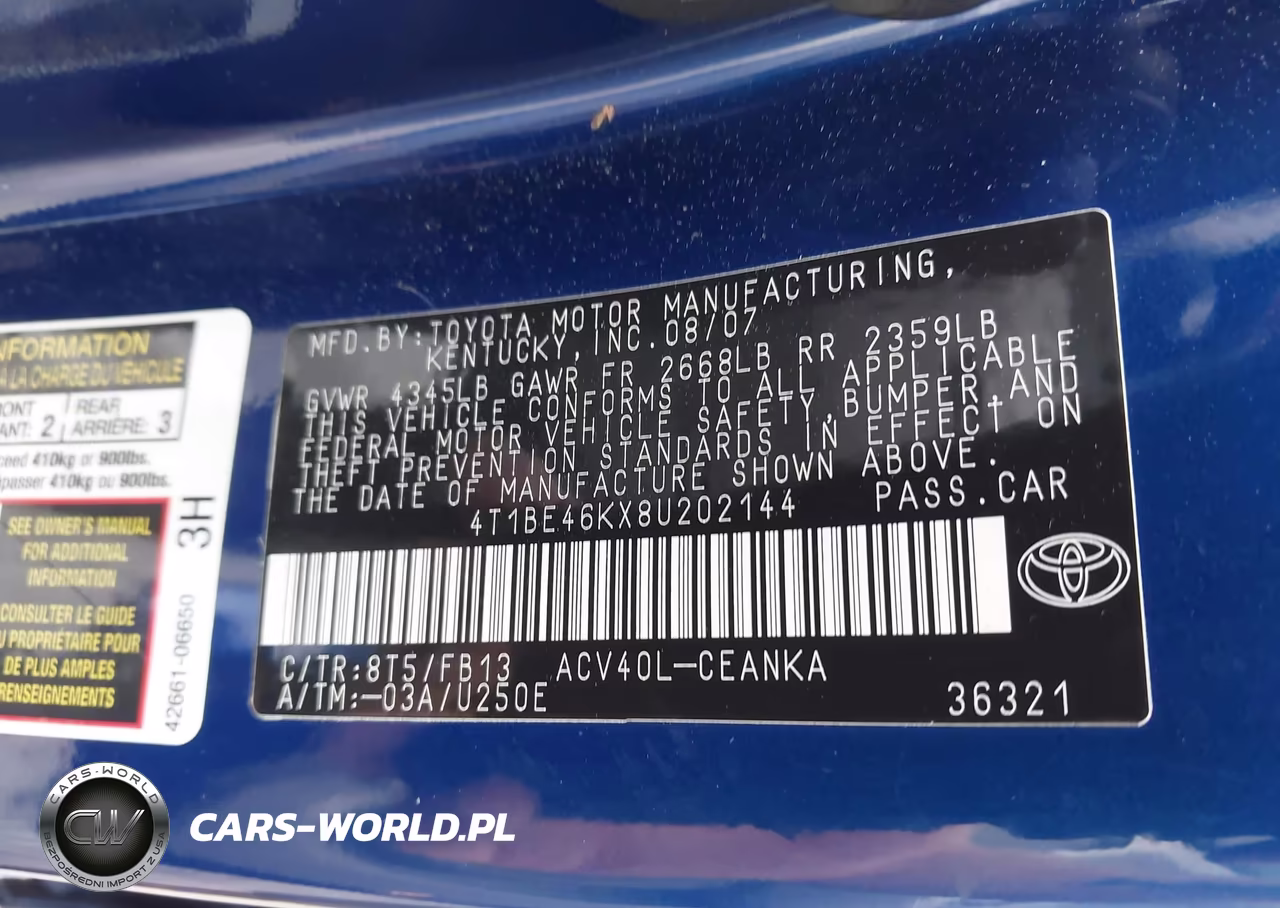 2008 Toyota Camry Le VIN:4T1BE46KX8U202144 - 9