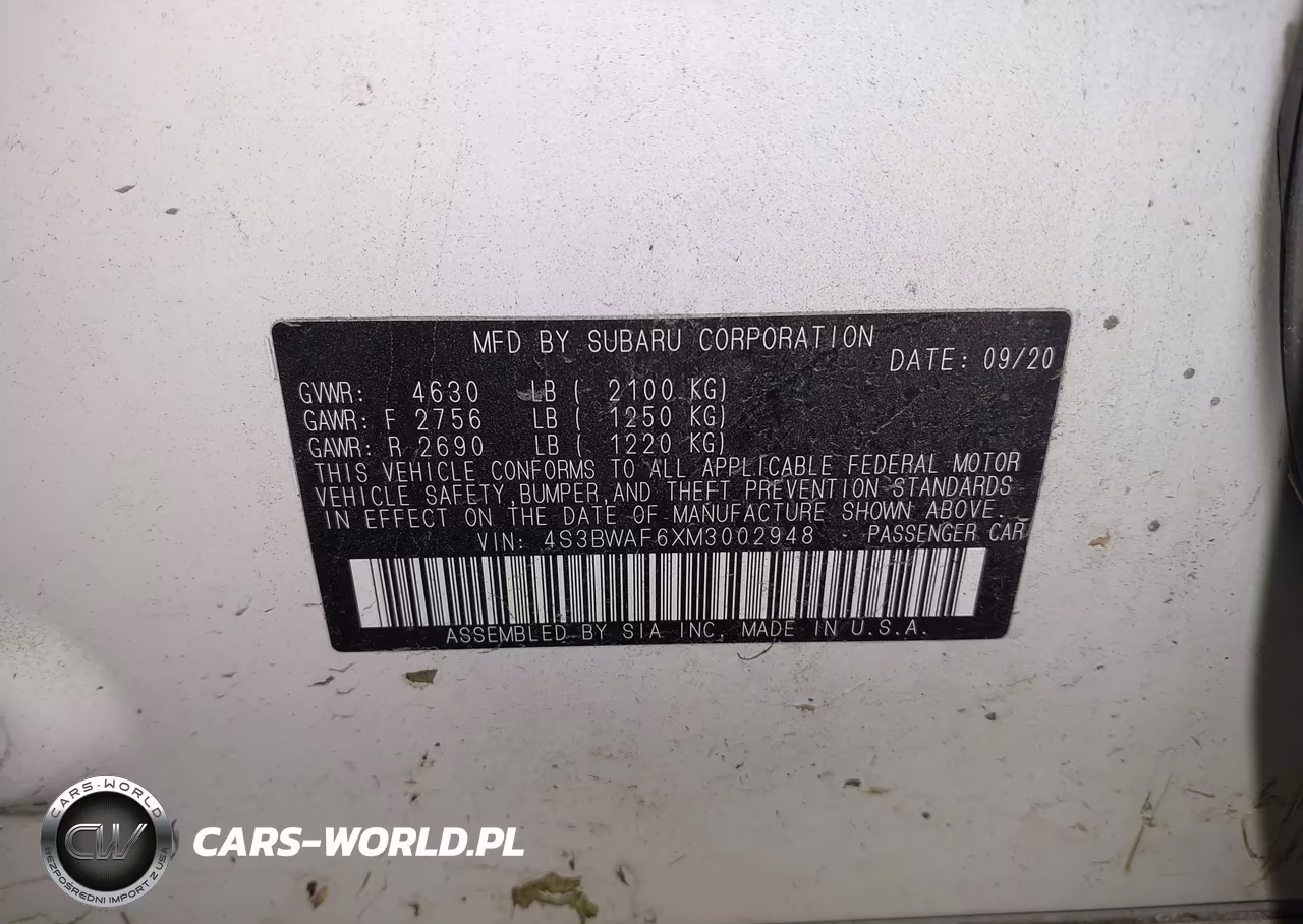 2021 Subaru Legacy Premium VIN:4S3BWAF6XM3002948 - 9
