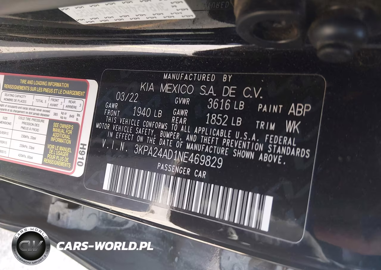 2022 Kia Rio Lx VIN:3KPA24AD1NE469829 - 9