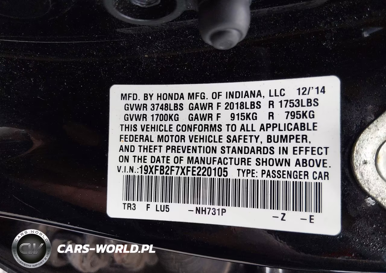 2015 Honda Civic Se VIN:19XFB2F7XFE220105 - 9