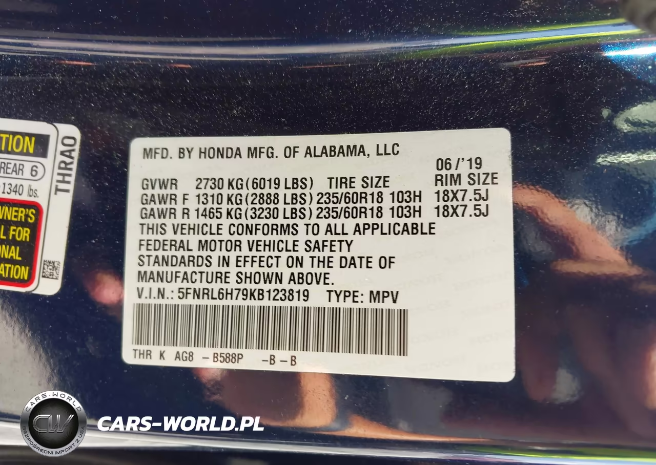 2019 Honda Odyssey Ex-L VIN:5FNRL6H79KB123819 - 9