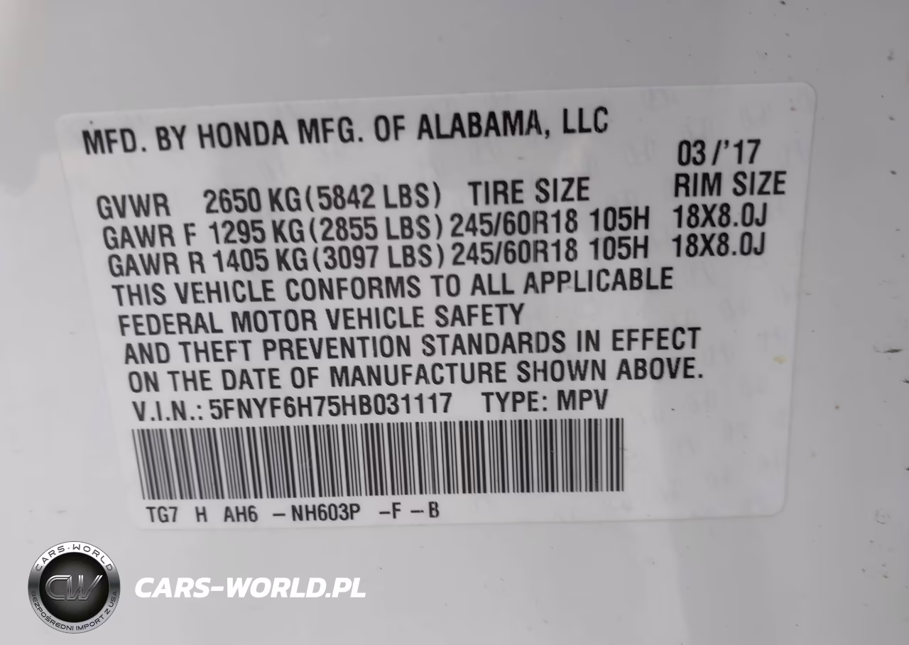 2017 Honda Pilot Ex-L VIN:5FNYF6H75HB031117 - 9