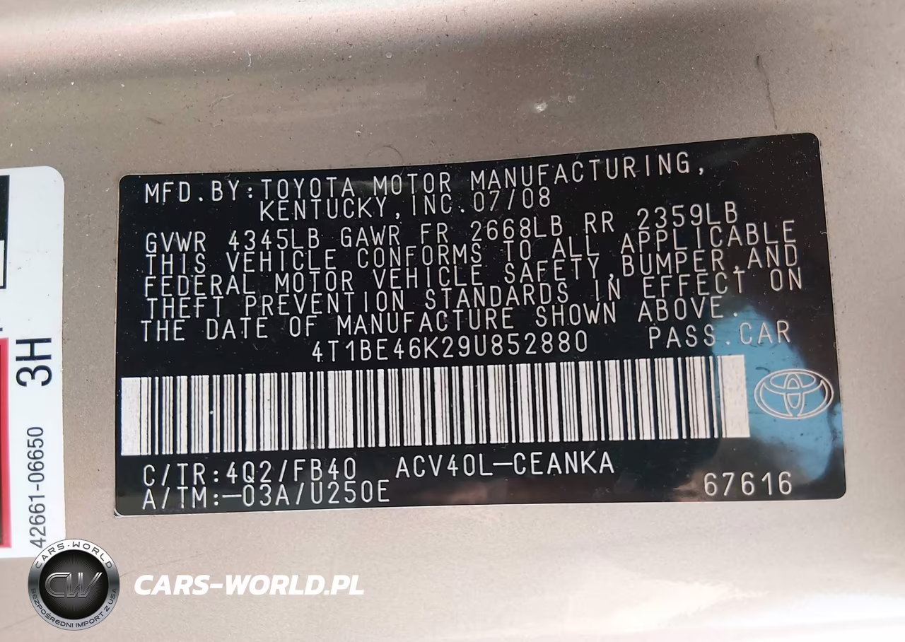 2009 Toyota Camry Le VIN:4T1BE46K29U852880 - 9