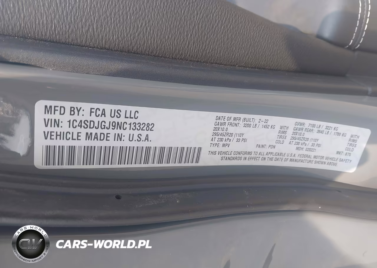 2022 Dodge Durango Srt 392 Awd VIN:1C4SDJGJ9NC133282 - 9