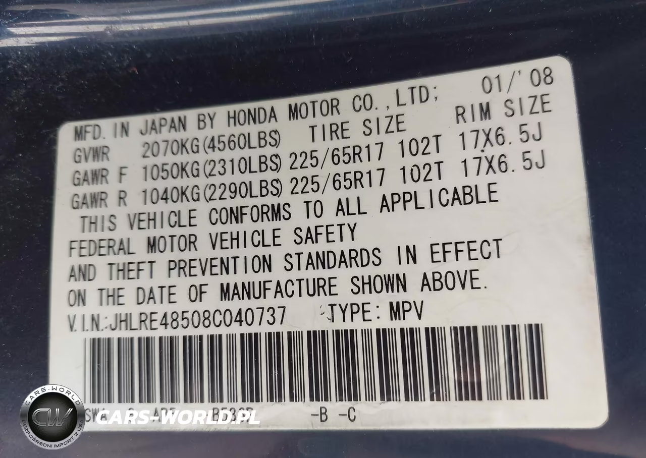 2008 Honda Cr-V Ex VIN:JHLRE48508C040737 - 9