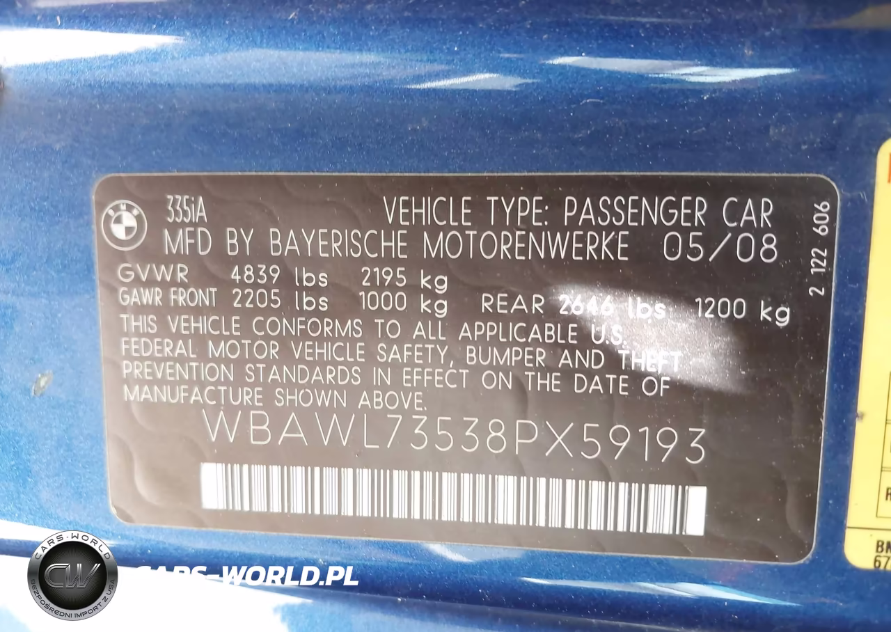 2008 BMW 335I VIN:WBAWL73538PX59193 - 9