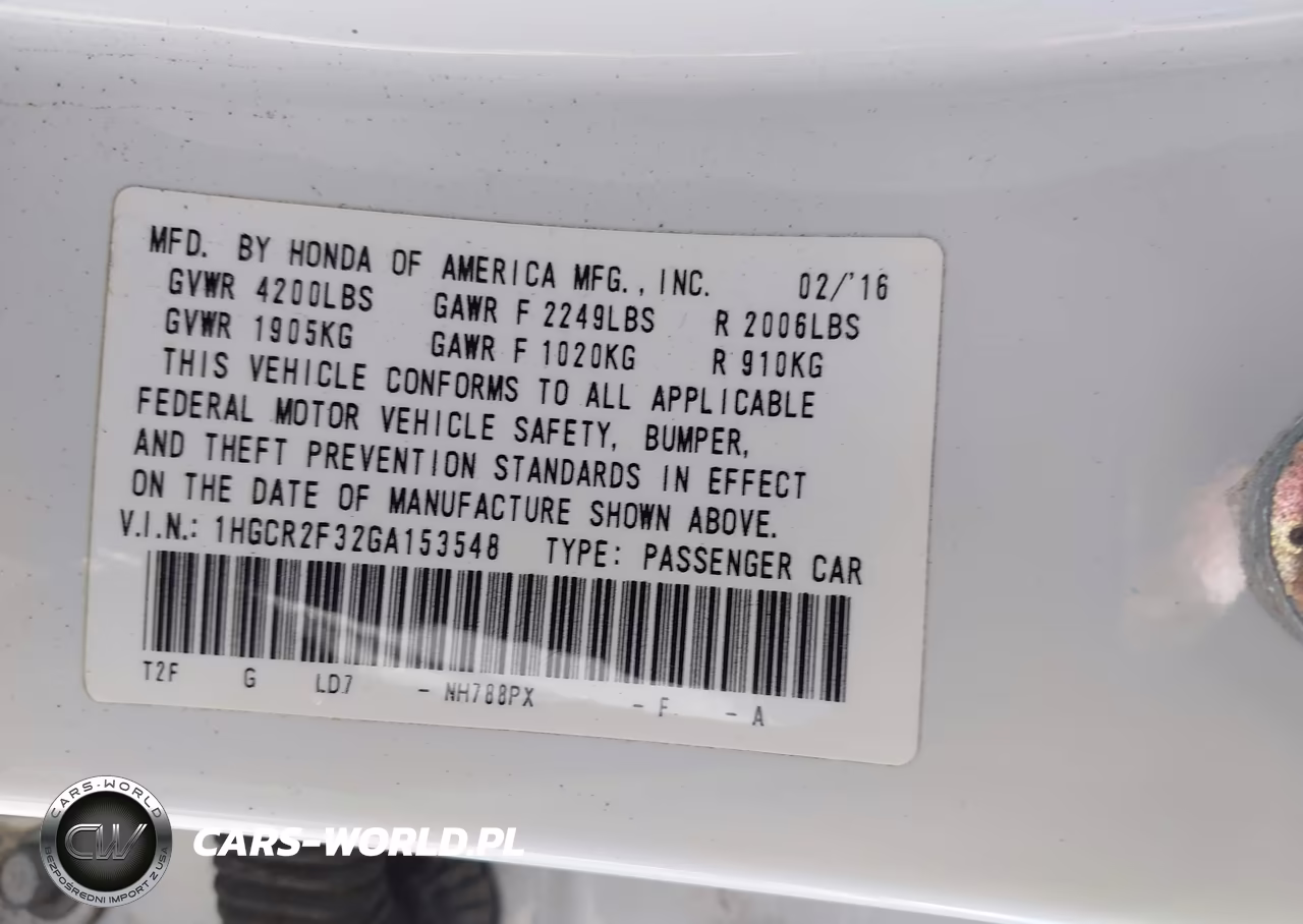 2016 Honda Accord Lx VIN:1HGCR2F32GA153548 - 9