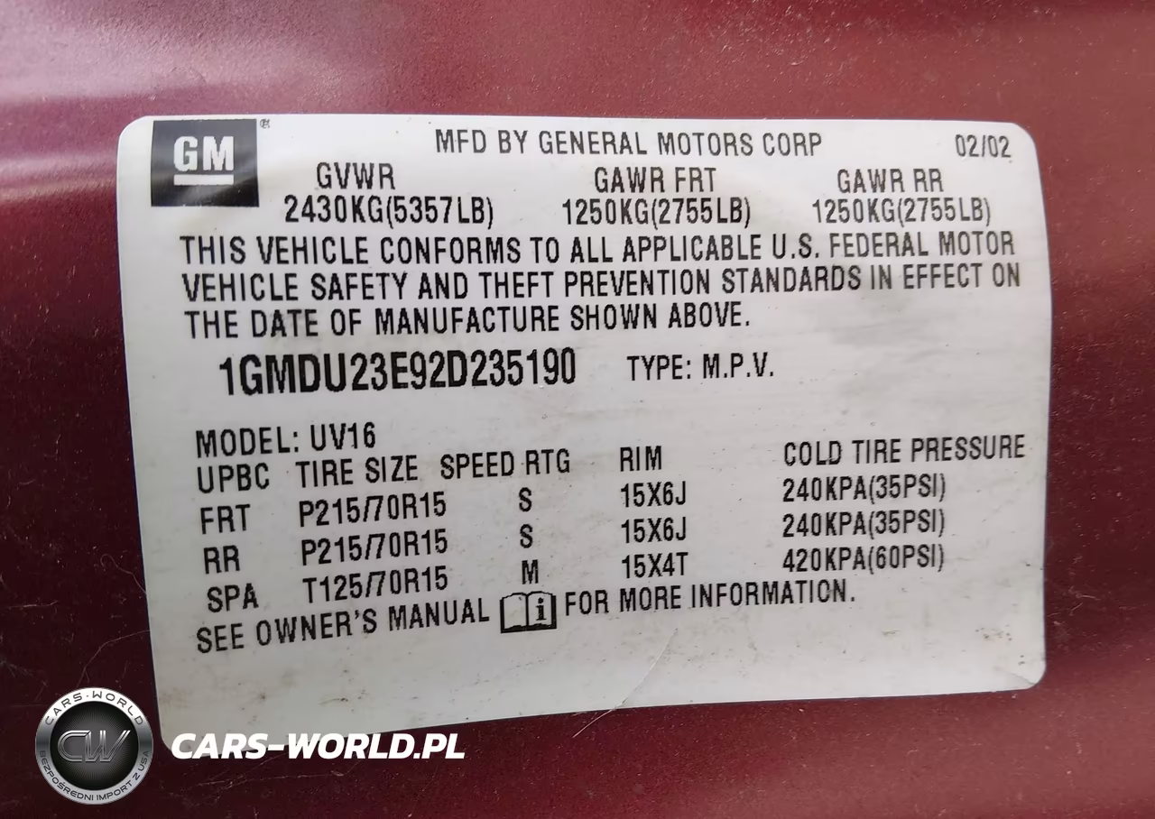 2002 Pontiac Montana V16 VIN:1GMDU23E92D235190 - 9