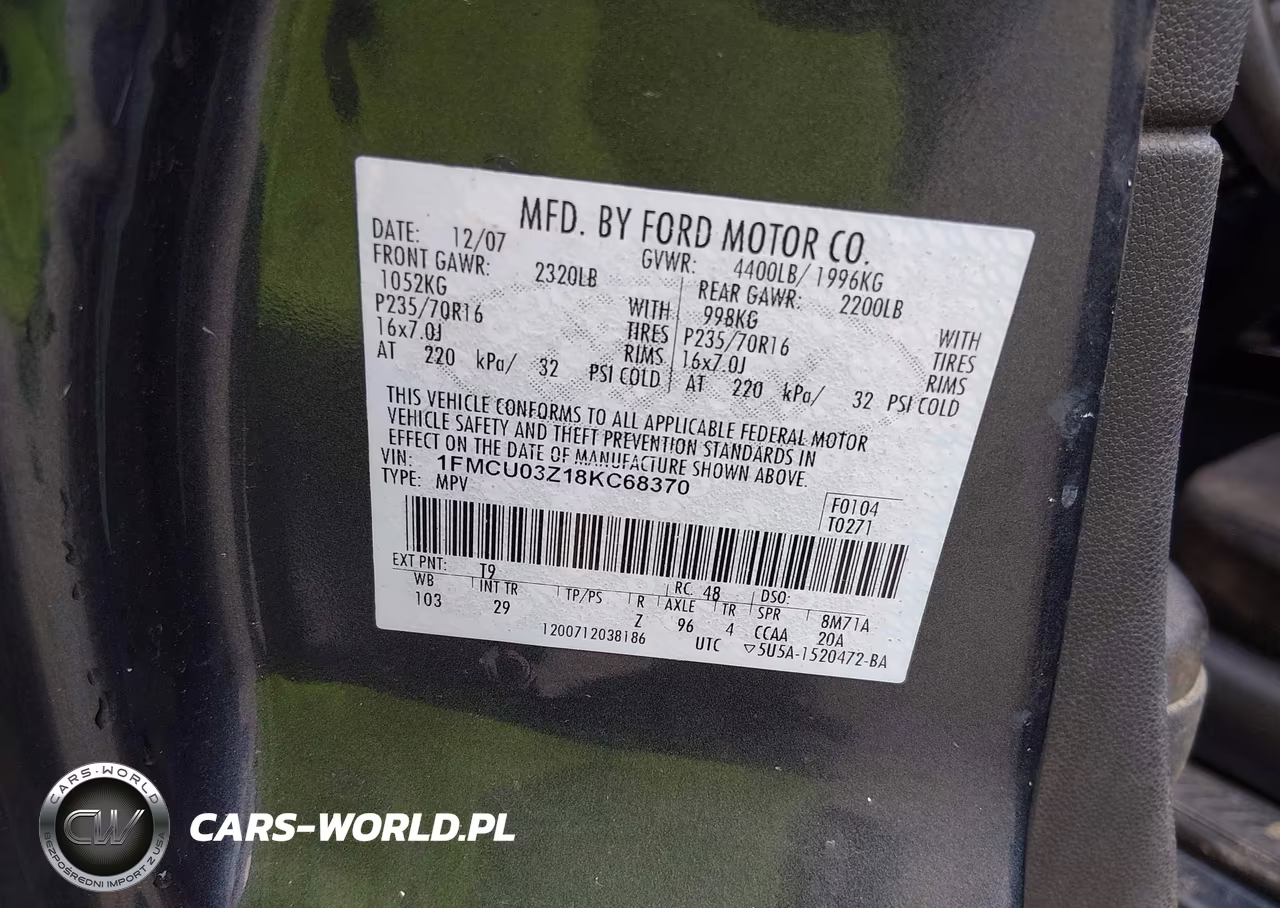 2008 Ford Escape Xlt VIN:1FMCU03Z18KC68370 - 9