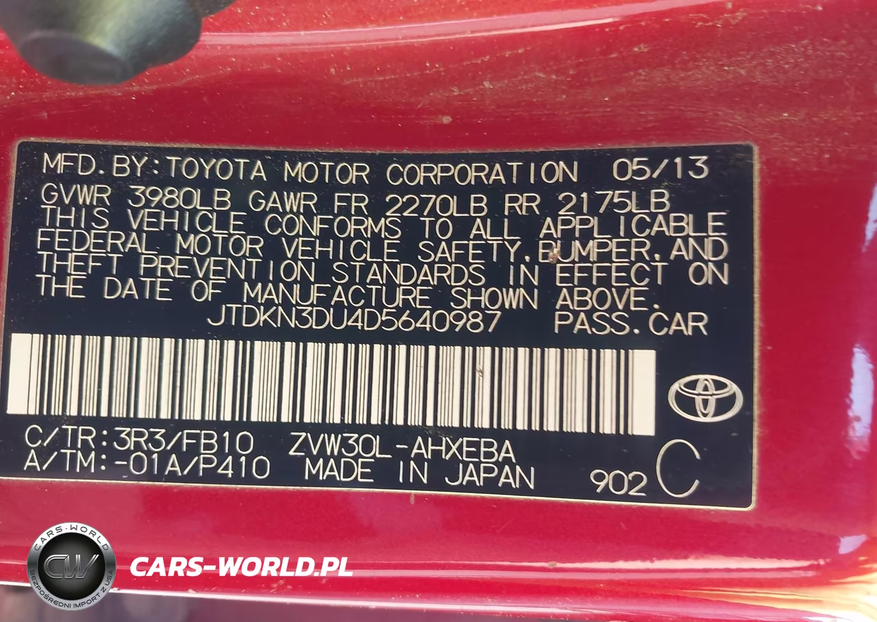 2013 Toyota Prius Two VIN:JTDKN3DU4D5640987 - 9