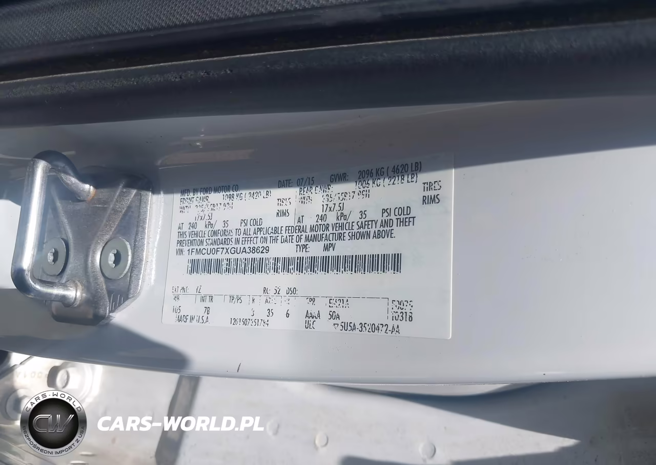2016 Ford Escape S VIN:1FMCU0F7XGUA38629 - 9