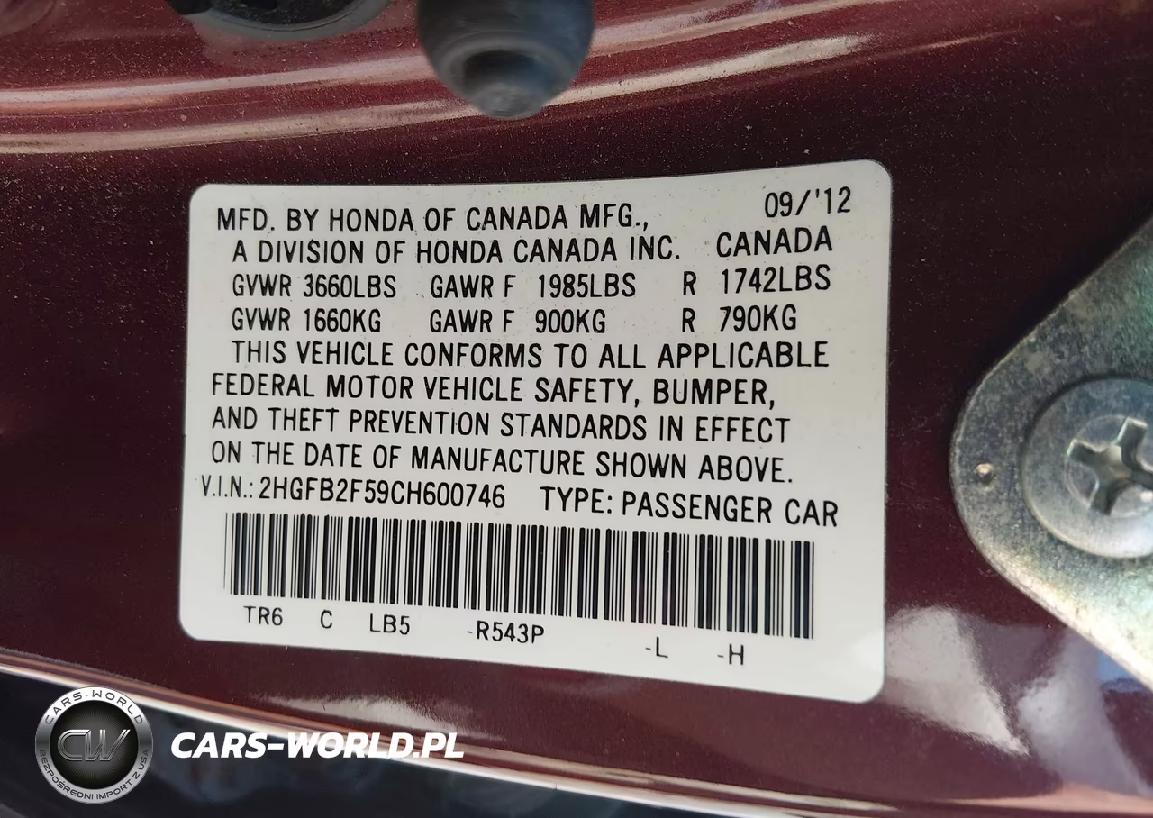 2012 Honda Civic Lx VIN:2HGFB2F59CH600746 - 9