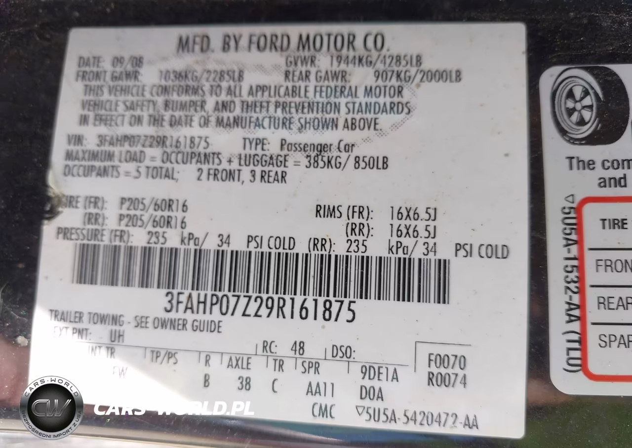 2009 Ford Fusion Se VIN:3FAHP07Z29R161875 - 9