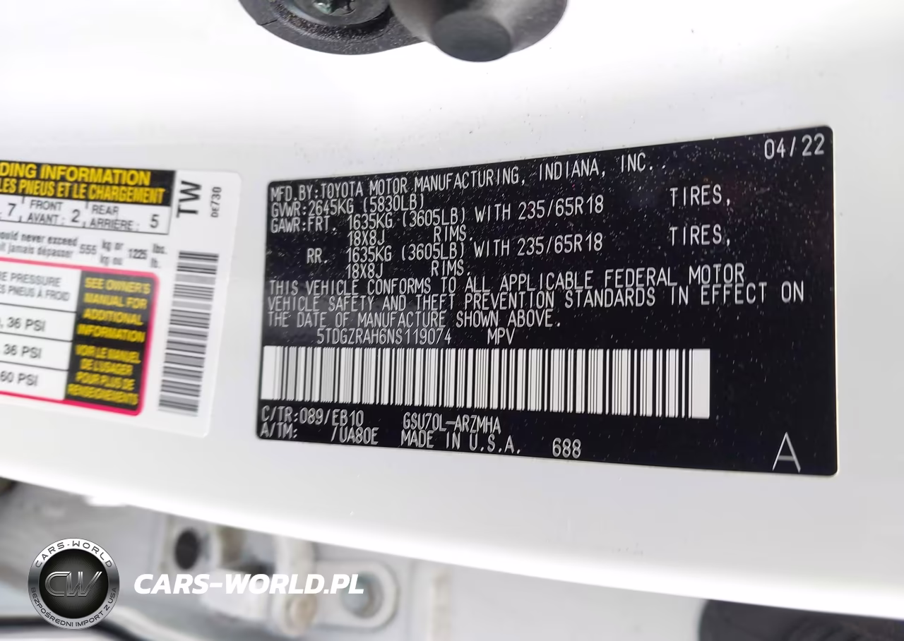 2022 Toyota Highlander Xle VIN:5TDGZRAH6NS119074 - 9