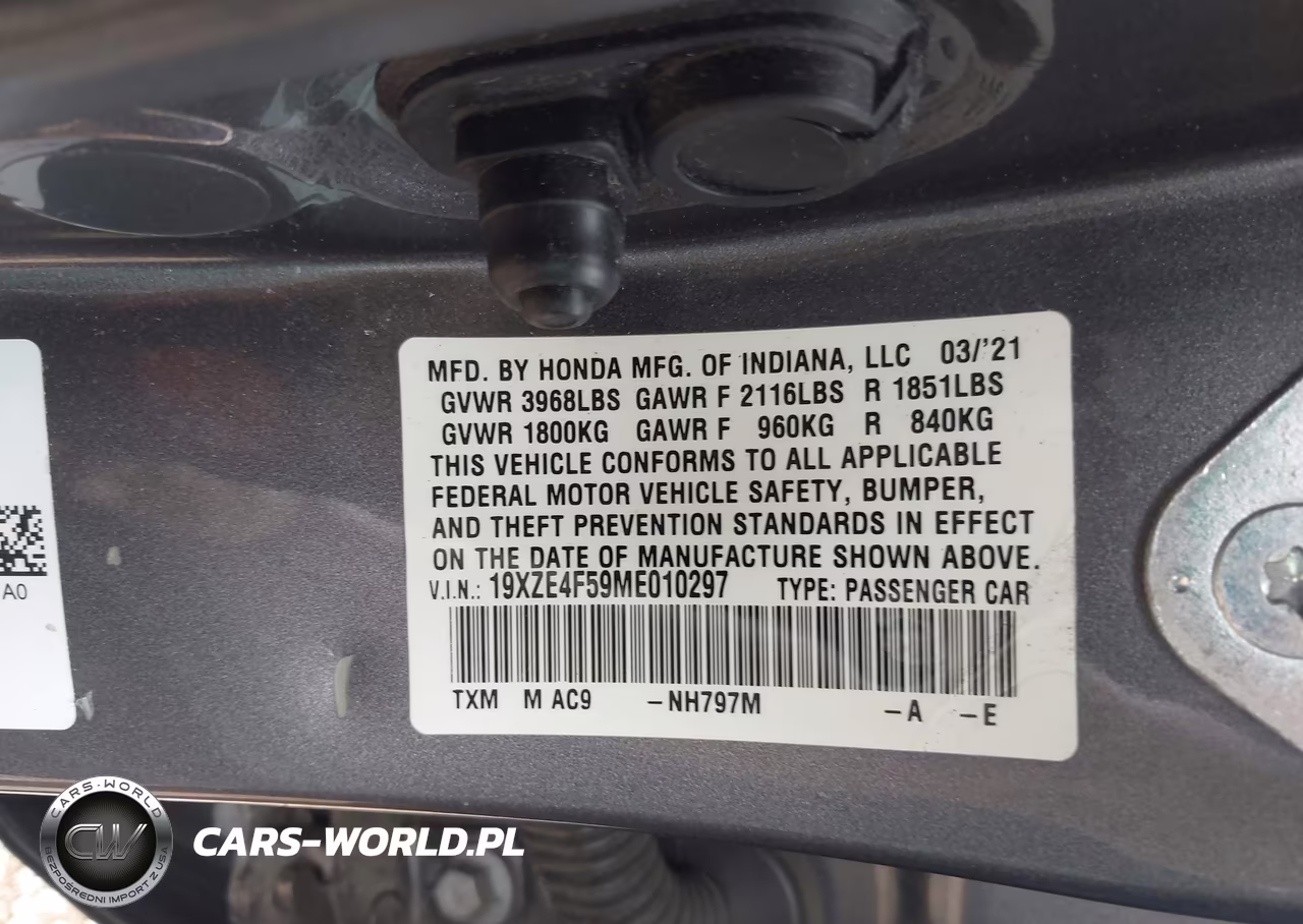 2021 Honda Insight Ex VIN:19XZE4F59ME010297 - 9