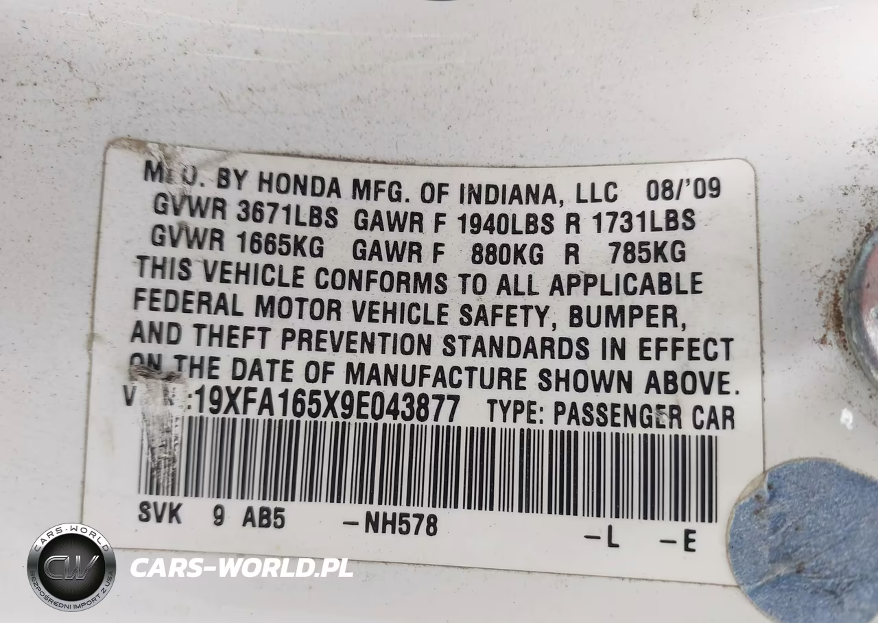 2009 Honda Civic Lx VIN:19XFA165X9E043877 - 9