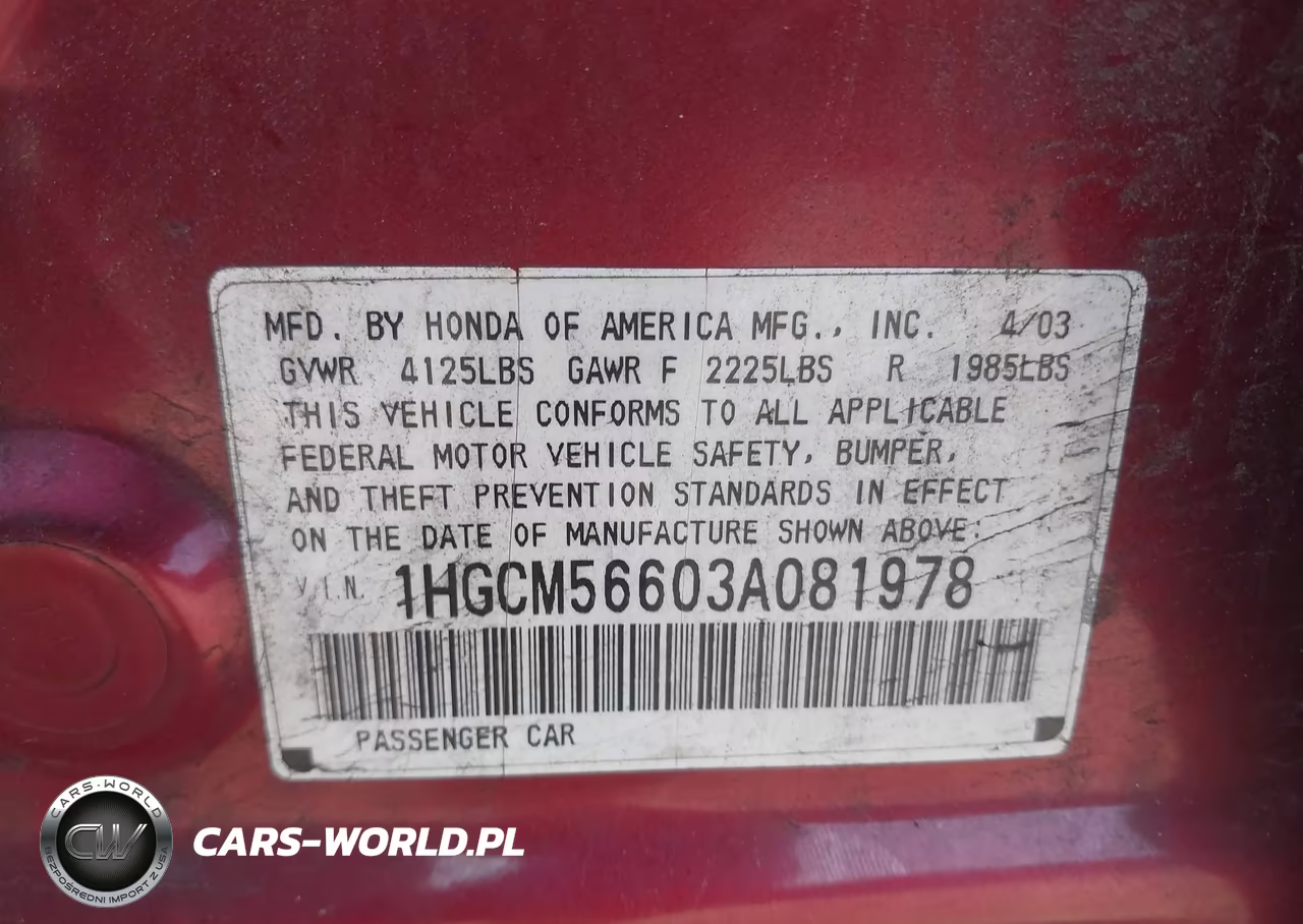2003 Honda Accord 2.4 Ex VIN:1HGCM56603A081978 - 9