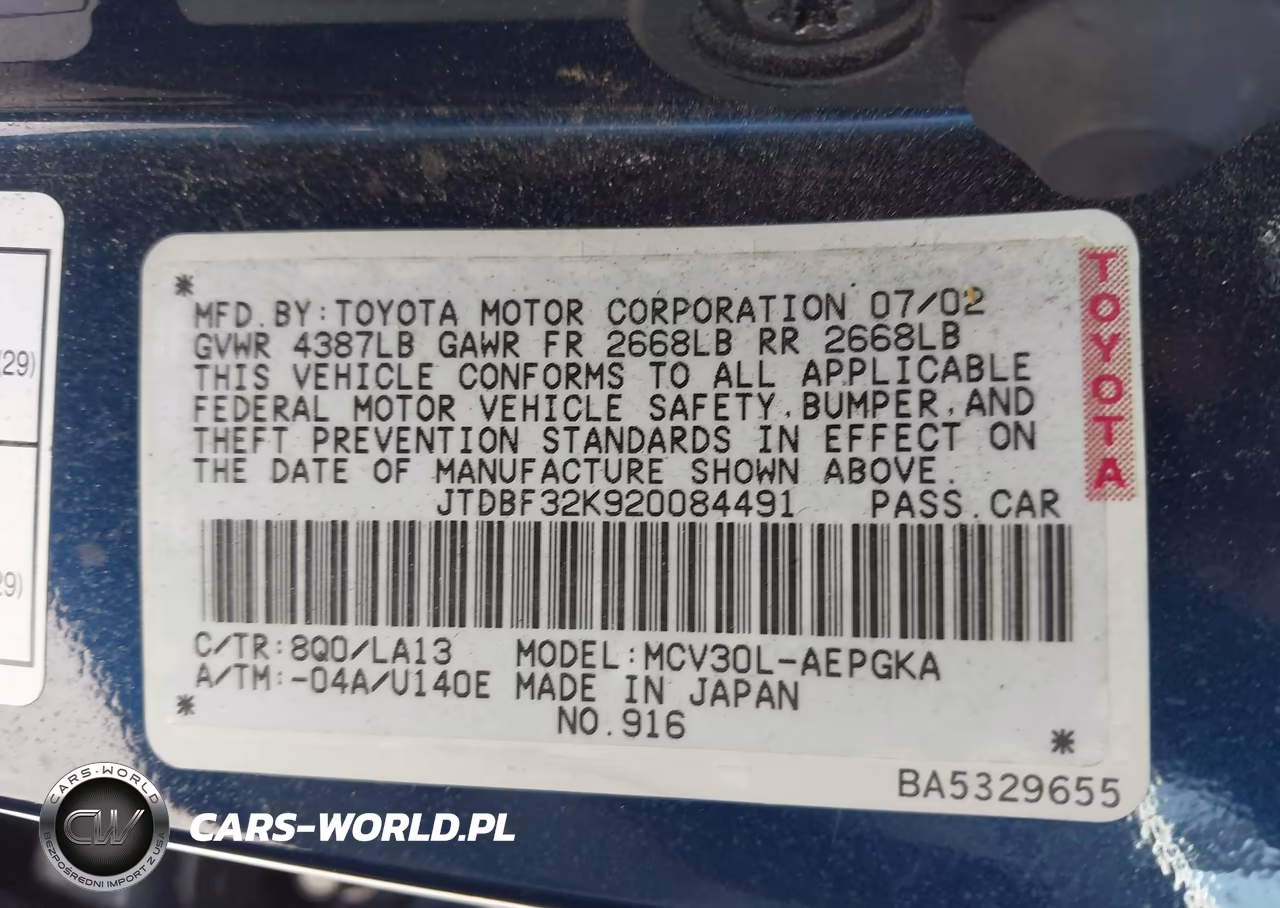 2002 Toyota Camry Xle VIN:JTDBF32K920084491 - 9