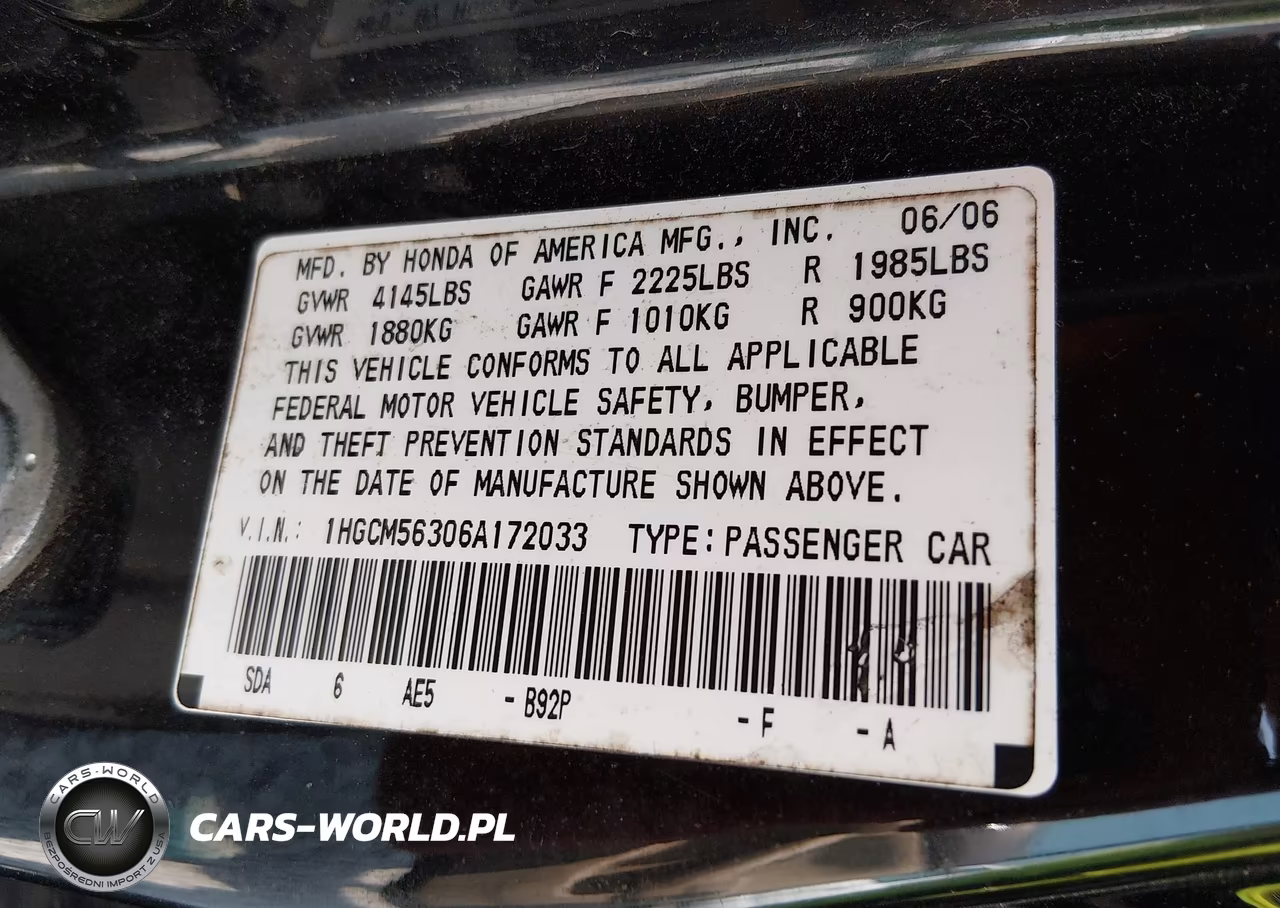 2006 Honda Accord 2.4 Se VIN:1HGCM56306A172033 - 9