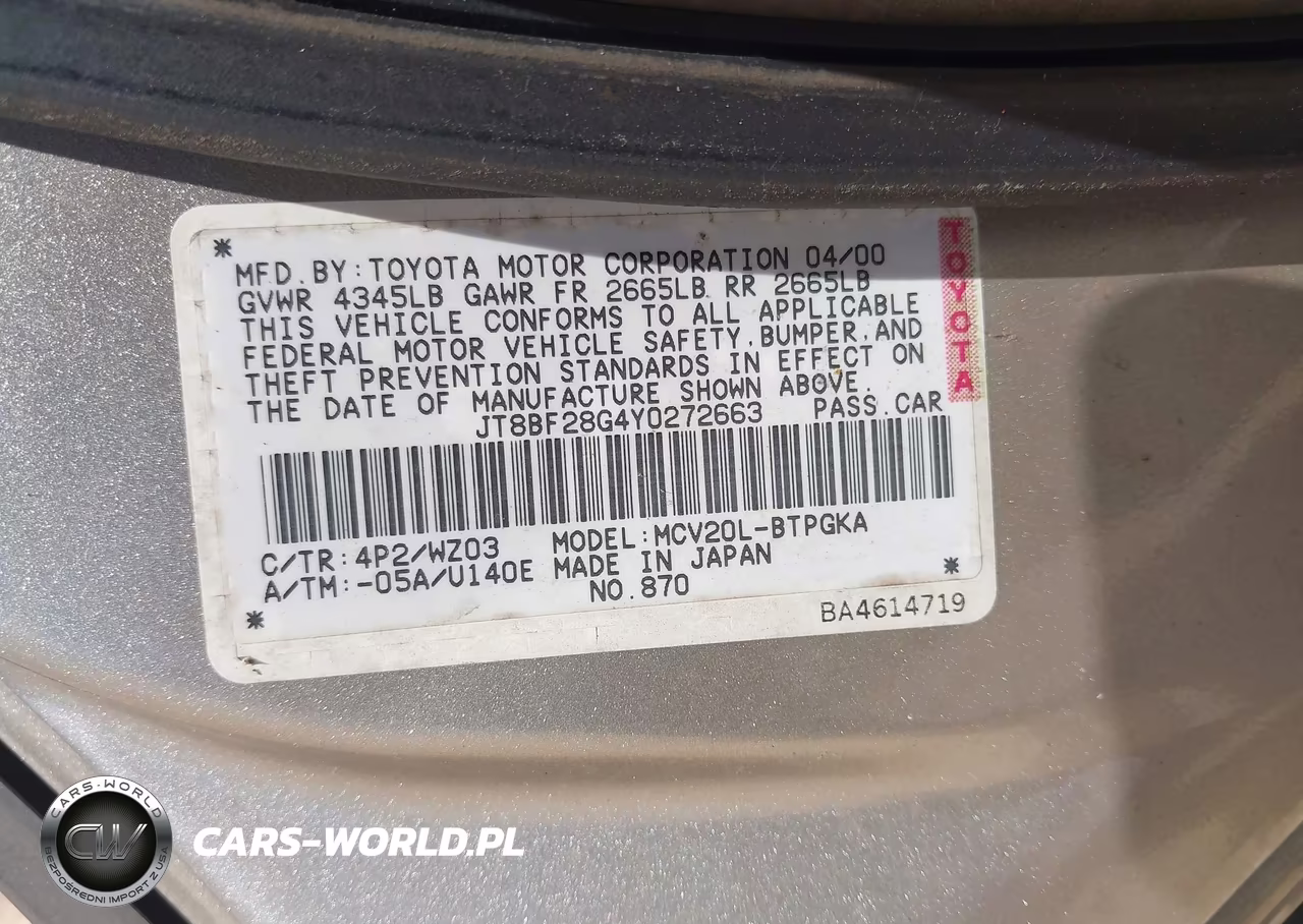 2000 Lexus Es 300 VIN:JT8BF28G4Y0272663 - 9